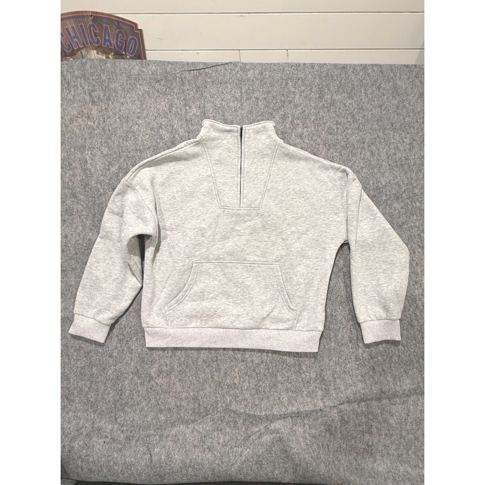Trendy Queen New Womens Oversized Half Zip Sweatshirt Grey Fleece Pullover Large